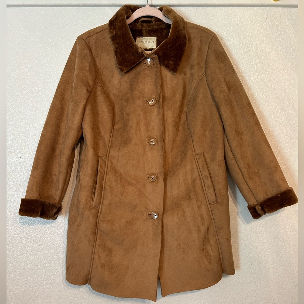 Appleseeds Faux Suede, Faux Fur Lined Coat. Size Large